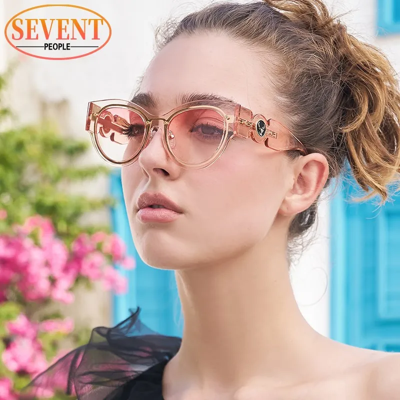 Vintage Cat Eye Sunglasses Women Round Cateye Sunglass For Female 2025 New Fashion Sun Glasses Classic Deer Head Temples Eyewear