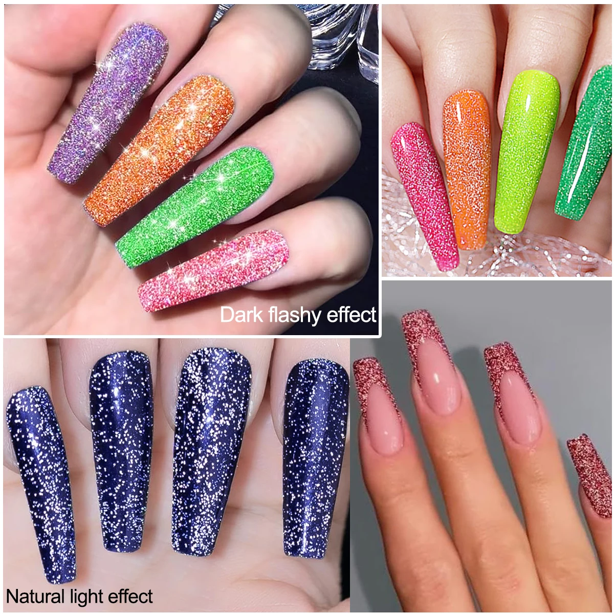 Set of 10 Glitter Gel Nail Polish Set - Shiny, Long-lasting UV-absorbing Varnish for Hands and Feet, Fragrance-free, Flaky, Nail