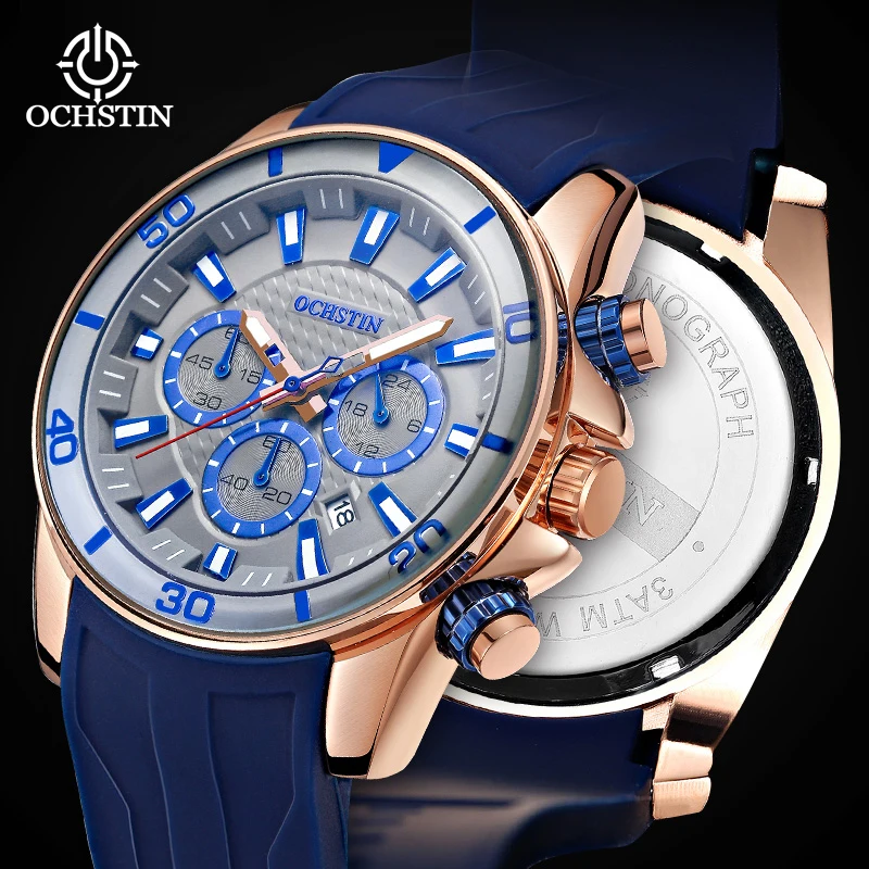 

OCHSTIN Men's Quartz Multifunction Movement Watch Silicone Strap Waterproof Male Chronograph Clock Luxury Fashion Wristwatch Man