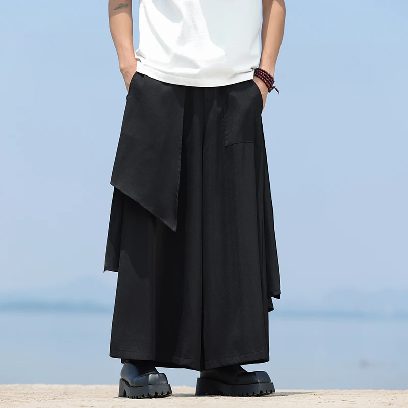 

Men's Black Skirt Pants Casual Loose Harem Harajuku Kimono Trousers Summer Streetwear Plain Color Wide Leg Trousers for Men 5XL