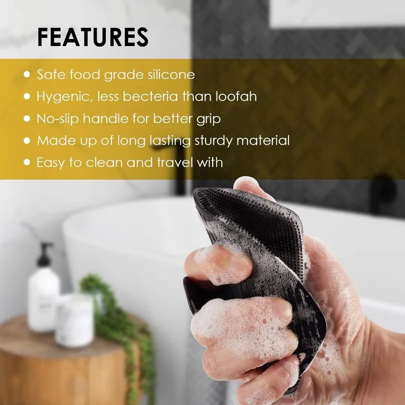 Silicone Body Scrubbers for Use in Shower Premium Body Buffer for Clean Body Scrubber with Lather Boost Bristles No-Slip Handle