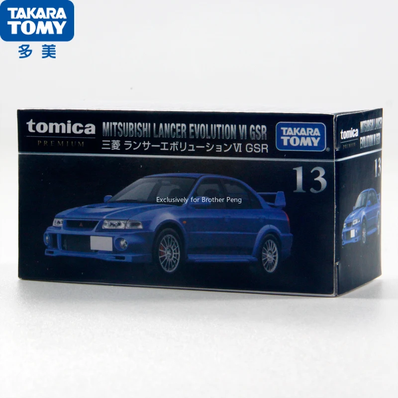 TAKARATOMÍA 1/64 Tomica Premium TP13 MITSUBISH! LANCER EVOLUTION VI GSR modelo de coche simulación de coche modelo adornos regalos para niños