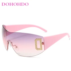 Men Women Wrap Around Rimless Y2K Sunglasses 2000S Trendy Oversized Sun Glasses Retro Shades Frameless Eyewear UV400 Protection