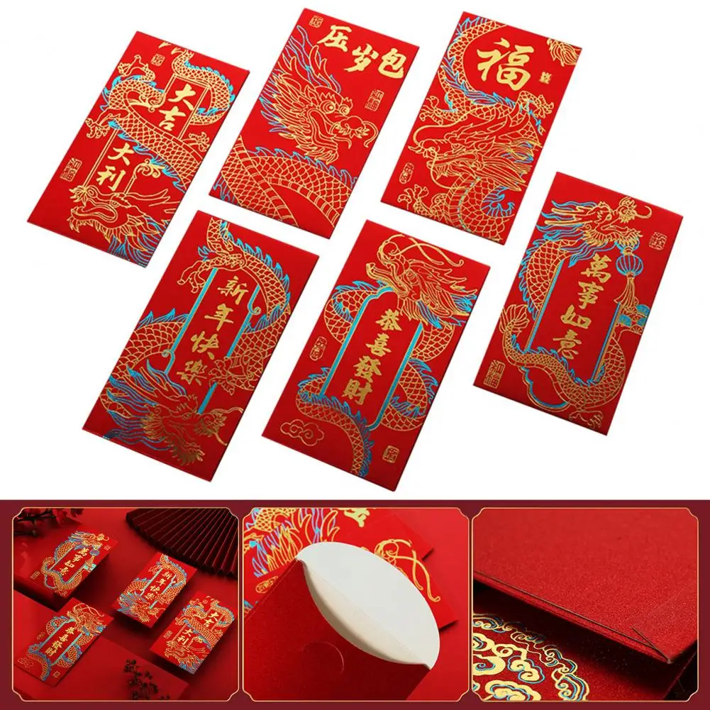 Conjunto de envelope estilo chinês tradicional, envelope cultural dourado para o ano novo lunar, primavera 6, envelope cultural