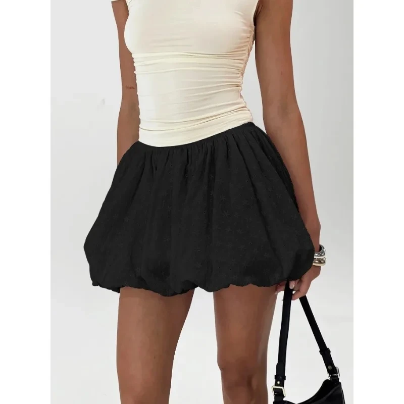 Women's Solid Color Elastic Waist Skirt Fashion Joker Cake Skirt Lace Flower Skirt Temperament Summer New Products