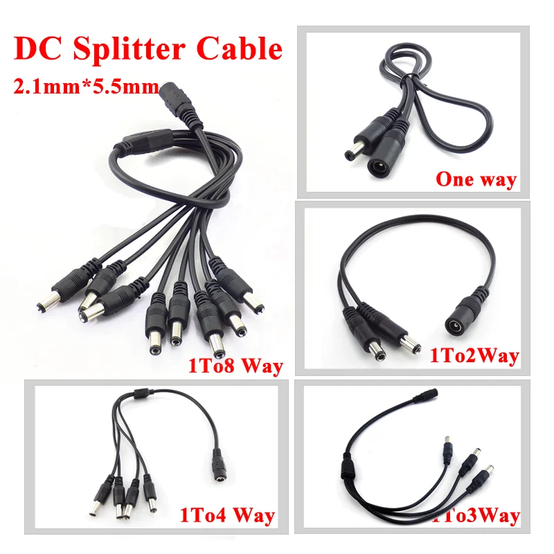 DC12V Splitter Connector Cable 1 Female To 2 3 4 8 Male Ways Power Extend Cord 2.1*5.5mm Y Shape Wire CCTV Camera Power Splitter