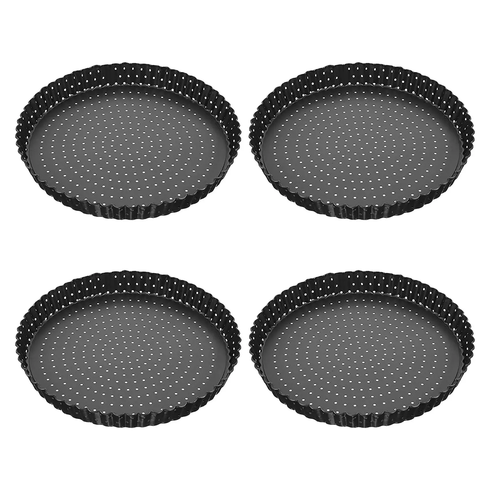 AT29-4 Pack Quiche Tart Pan,5 Inch Round Perforated Pizza Baking Tray Non-Stick Tart Tin With Holes For Cakes,Pies,Quiches