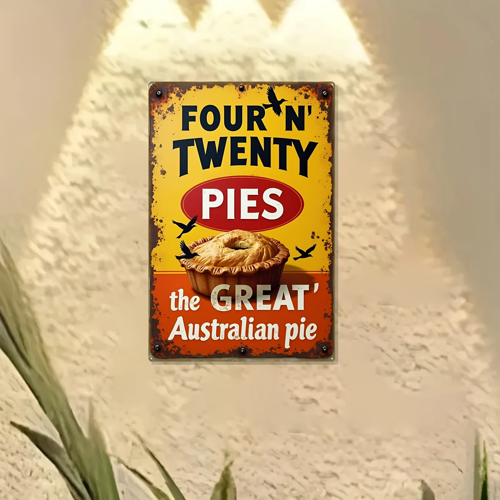 2D Vintage Australian Meat Pie Tin Sign - Metal Wall Art Featuring 