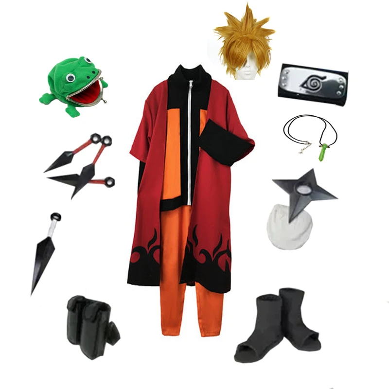 Brdwn Unisex Uzumaki  Ninja Cosplay Costume (coat+pants+cloak+Headband+Shoes+Kunai+bag+shuriken+necklace)