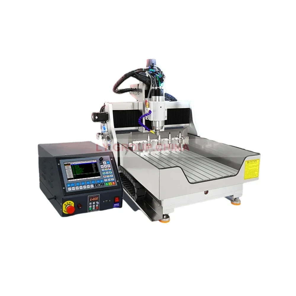 LY 6040-ATC Square CNC Engraving Carving Machine Automatic Tool Change ATC ISO20 2.2KW Spindle 5pcs Tool Magazine 220V 4th Axis