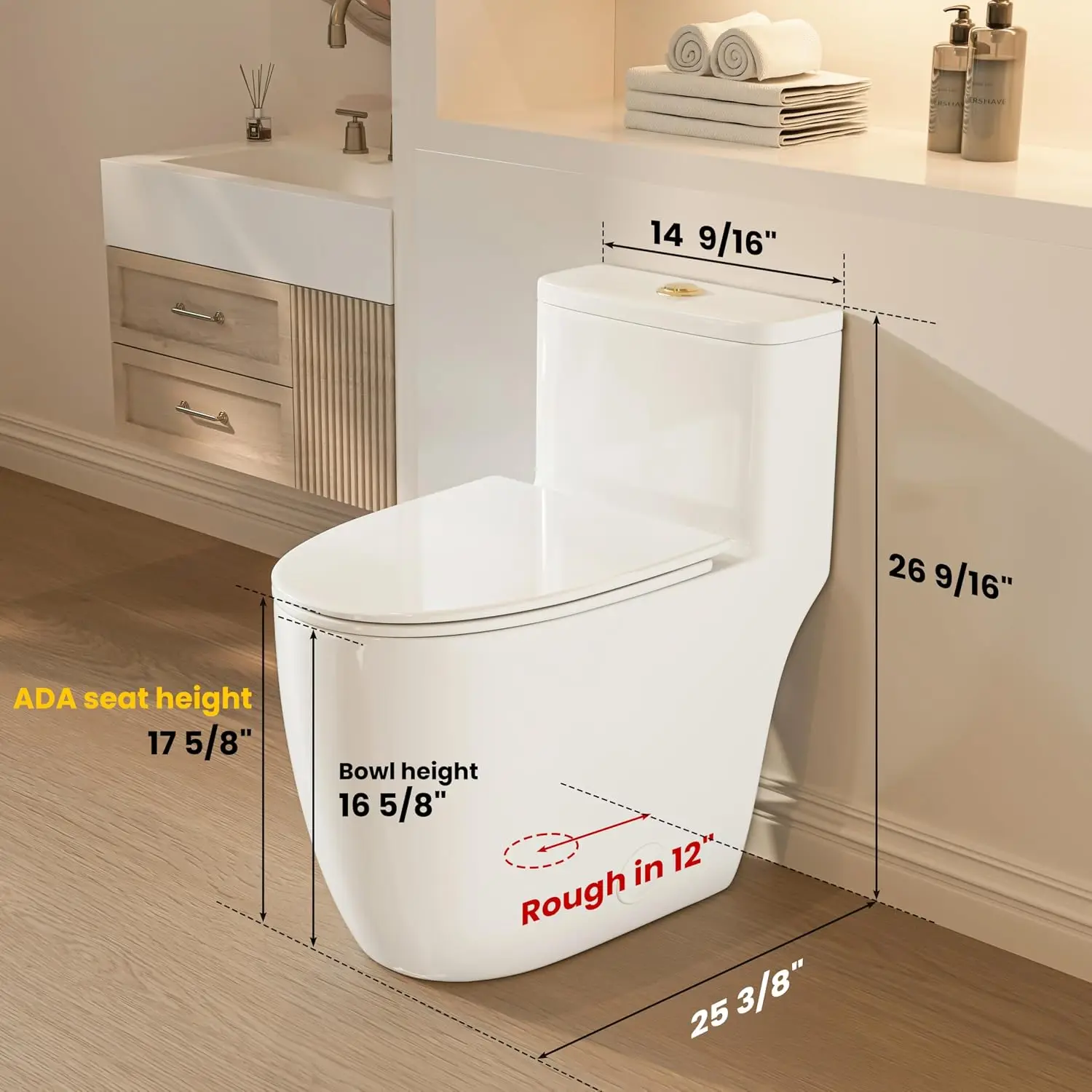 One Piece Toilet Elongated with 17.5