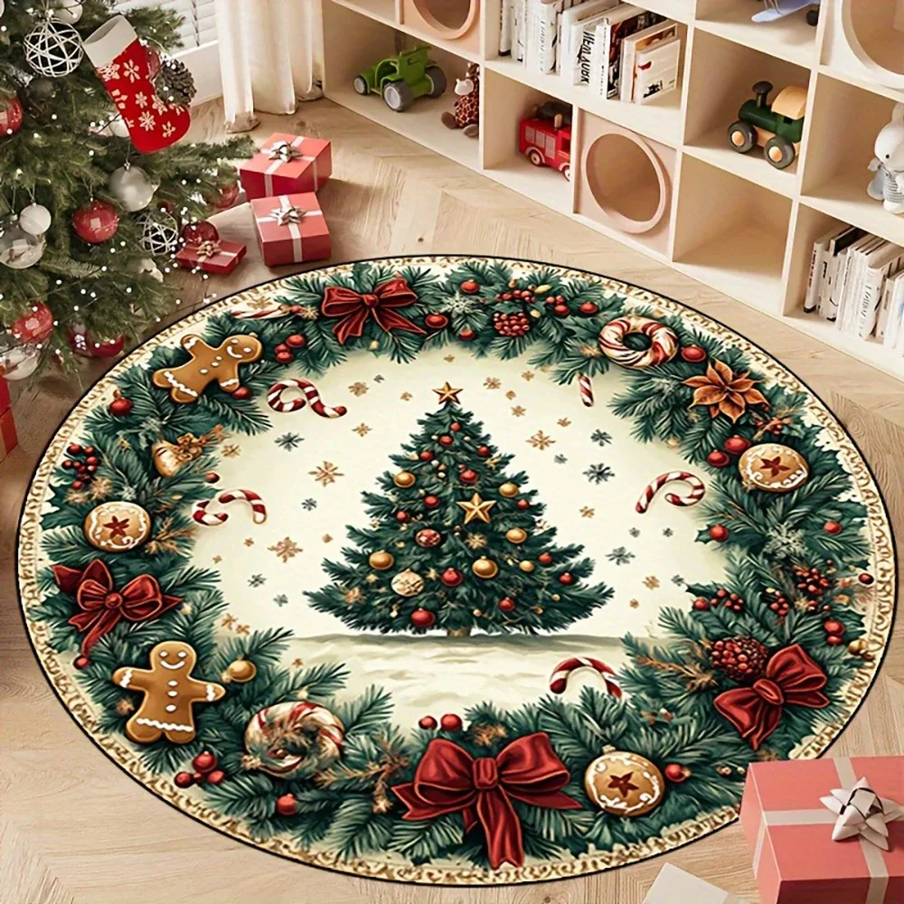 سجادة مستديرة لعيد الميلاد لتزيين منزلك مع شجرة عيد الميلاد السحرية وتصاميم سانتا كلوز سجادة غرفة النوم لديكور المنزل للعام الجديد #2