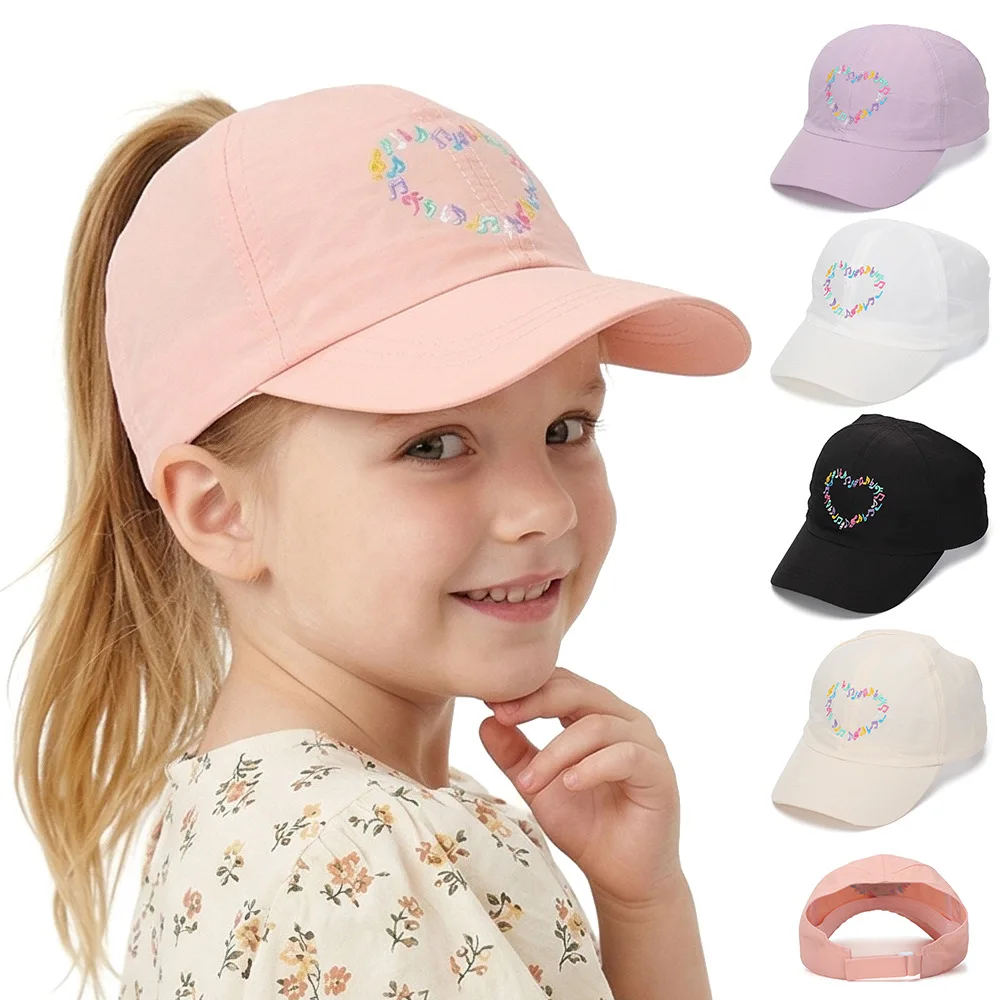 Embroidery Heart Children Baseball Cap for Girls Ponytail Hat Sun Protection Kids Summer Hats Colorful Child Caps 2-7Y