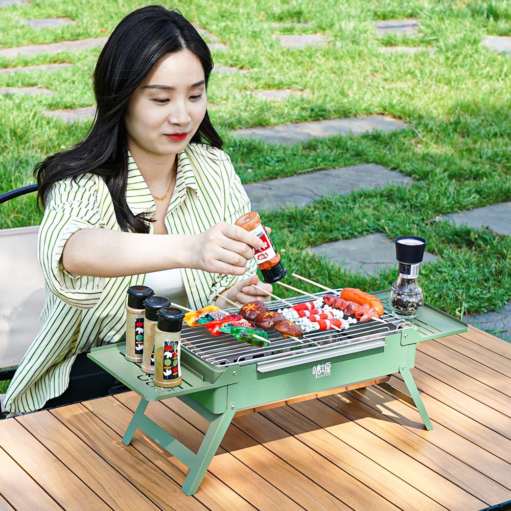 Outdoor Camping Stove Portable Folding BBQ Grill Stoves Picnic Stainless Steel Detachable Home Charcoal Firewood BBQ Stove Utens