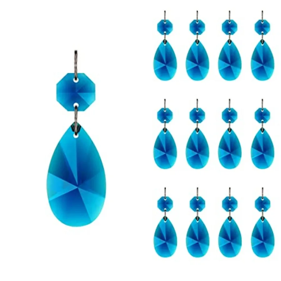 12pcs 38mm Teardrop Crystal Chandelier Prisms Parts with Glass Octagon Beads Chain for Chandeliers, Wedding Party, Christmas De