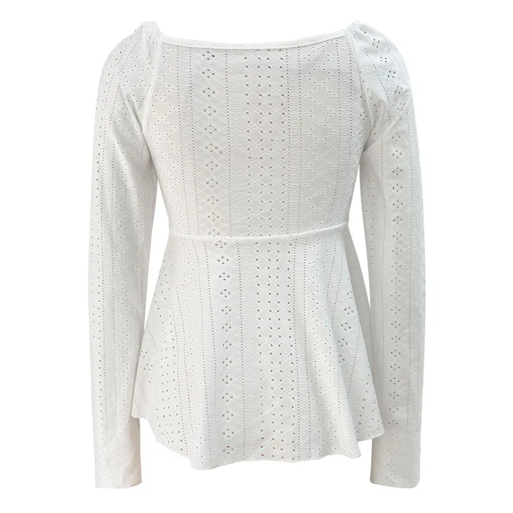 أنيقة طويلة الأكمام U الرقبة لصق تي شيرت للنساء مع القوس حافة التفاصيل شتاء جديد وصول السيدات لون نقي أعلى #6