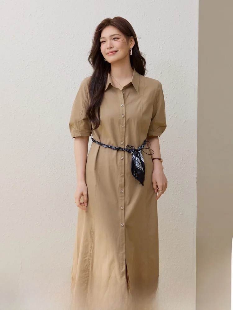 

Simple Ele Large Size Women's Dr Silk Scarf Belt A-Line Midi Dr Spring 2026 Casual Commute Sle Cotton Lyocell