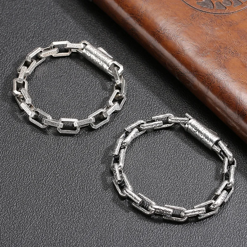 QN Silver Color Rattan Grass Pattern Bracelet Creative Design Personalized Retro Handmade Aggressive Fashion Bracelet  Jewelry