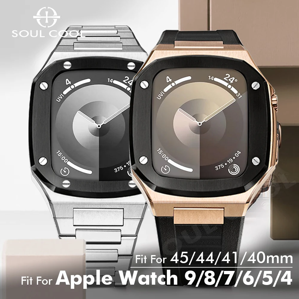 

Soul Cool For Apple Watch 6 5 4 SE 3 Metal Steel Strip Smart iWatch Series 7/8/9 Stainless Steel 40 41 44 45 Set Case