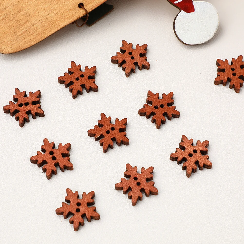 

200Pcs Wooden Christmas Snowflake Buttons Cartoon DIY Craft Sewing Buttons Decorative for Clothes Jackets Coats Accessories