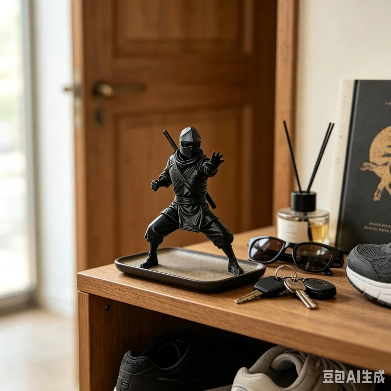 3D Black Shadow Ninja Figurine, Japanese Samurai Warrior Mini Statue, Cool Ninja Action Figure for Desk Bookshelf Home Decor