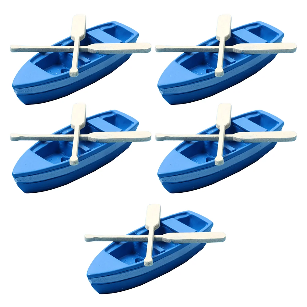 

5 Sets Miniature Boat with Oars House Decoration Canoe Toy Scene Decors Fairy Garden Home Craft Wooden Children Toys Seaside