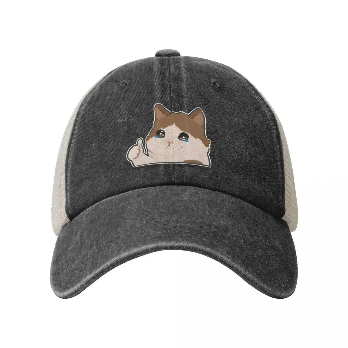 crying cat meme Cowboy Mesh Baseball Cap  Hat Beach Trucker Hat Men Caps Women's