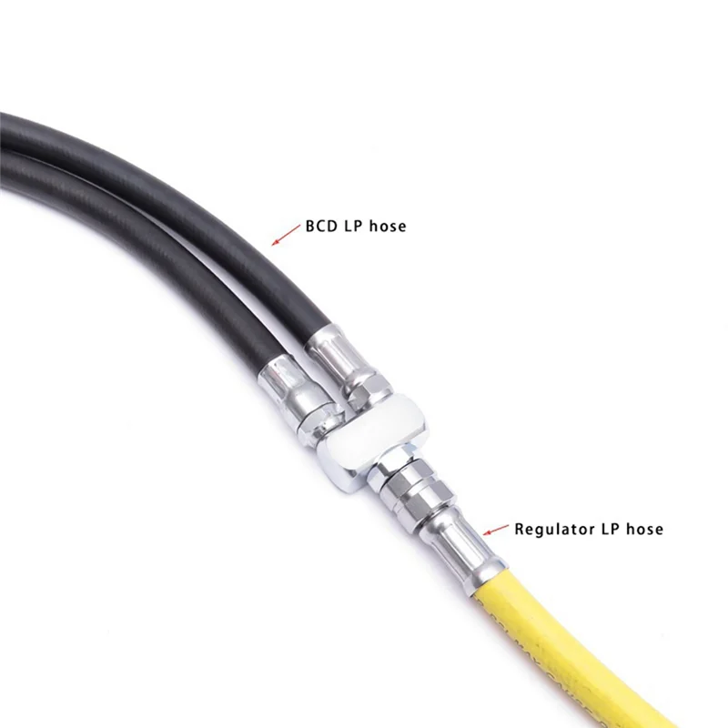 Regulador de buceo A48U conectado al conector en T Bcd3-Way 1X9/16-18 2A UNF a 2X3/8-24 UNF
