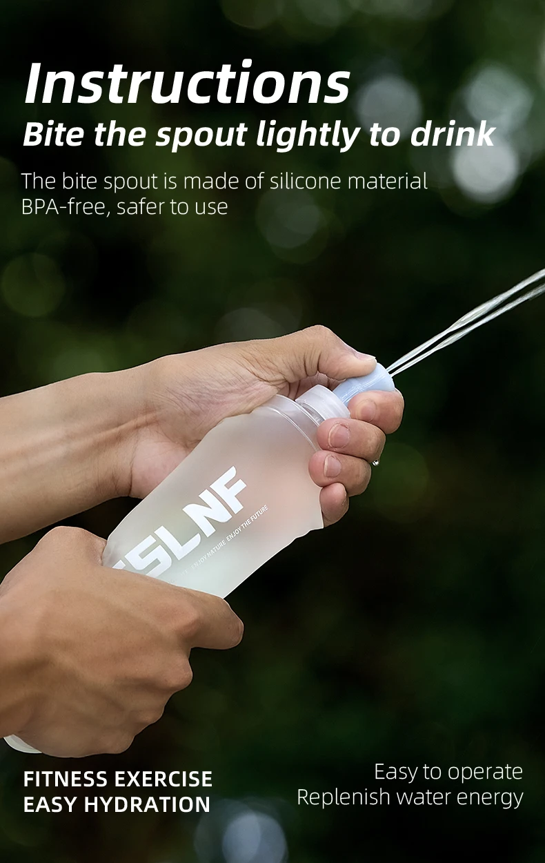 ESLNF 500ml Faltbare Wasserblase Weiche Wasserbeutel BPA-frei Lebensmittelqualität Auslaufsicher Tragbar für Laufen Radfahren Camping Hydration – Detail 3