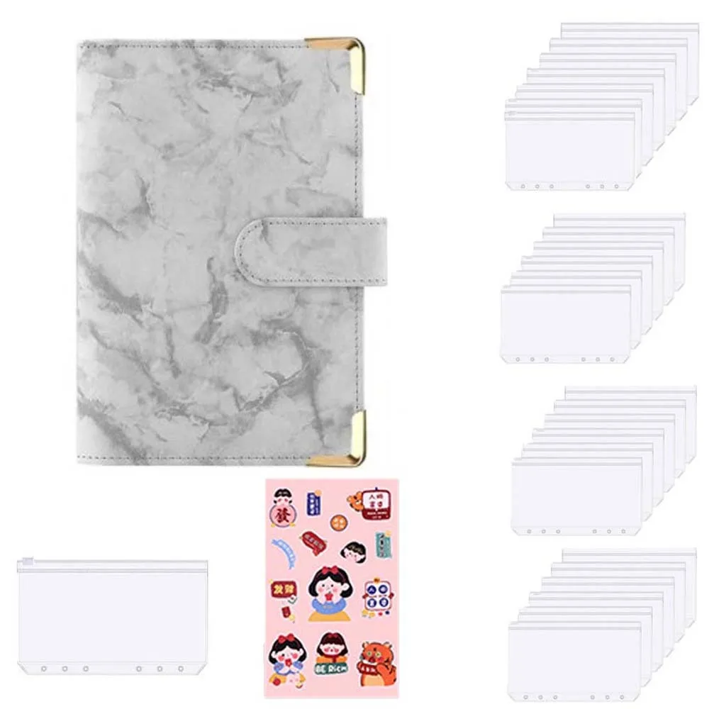 A6 Cash Budget Ledger Magnetic Button Ruler Loose-leaf Notebook Academic Weekly Agenda Cartoon Stickers PU Leather Folder