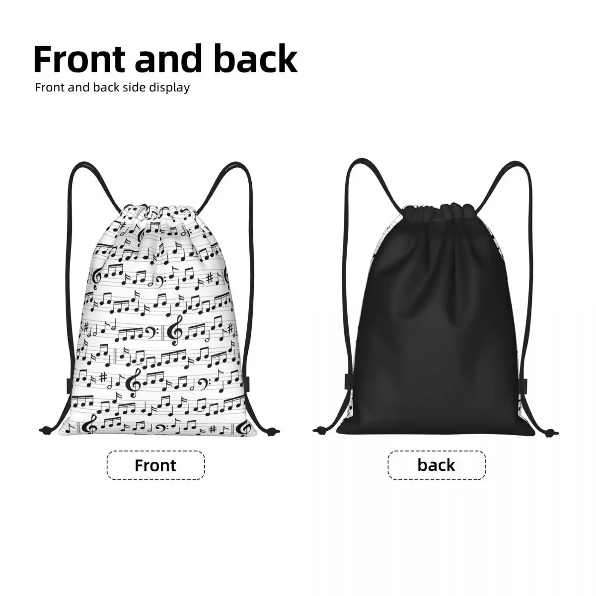 Music Notation Musical Notes Drawstring Backpack Sports Gym Bag for Women Men Shopping Sackpack