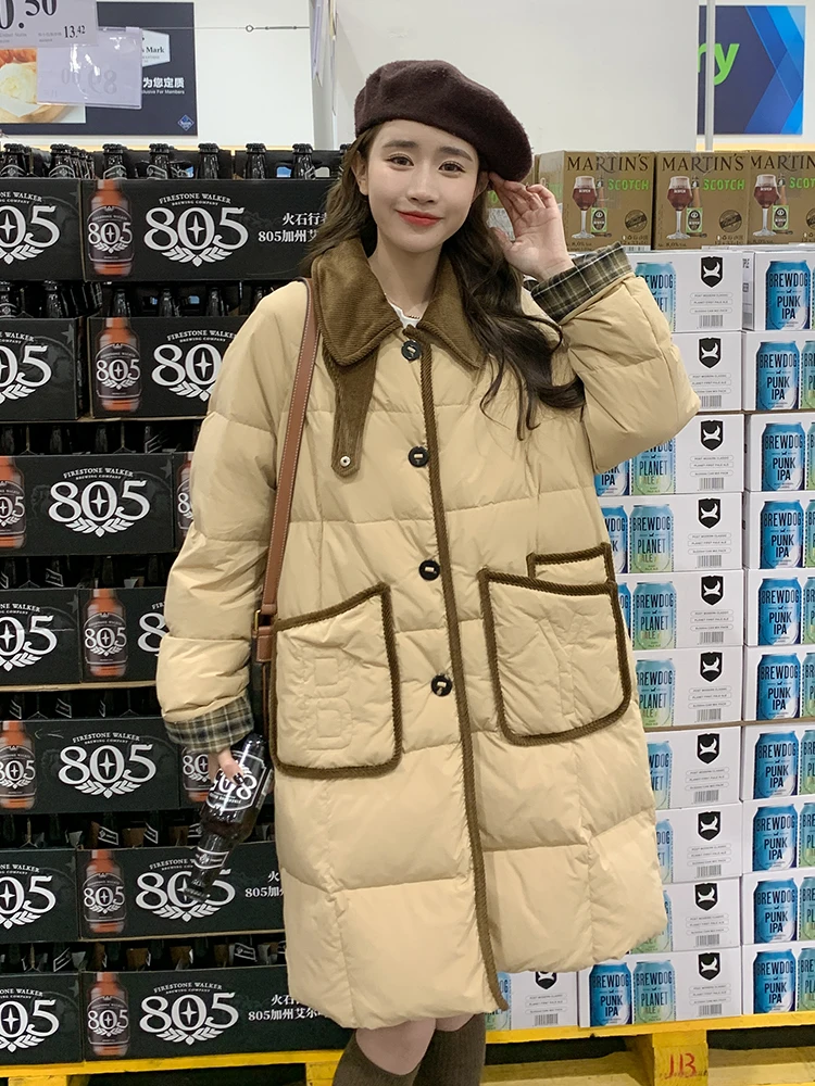 

2023 Fashion Women's Mid Length Thick Winter Casual Down Jacket Female's Long Sleeve Warm White Duck Down Oversized Coat A207