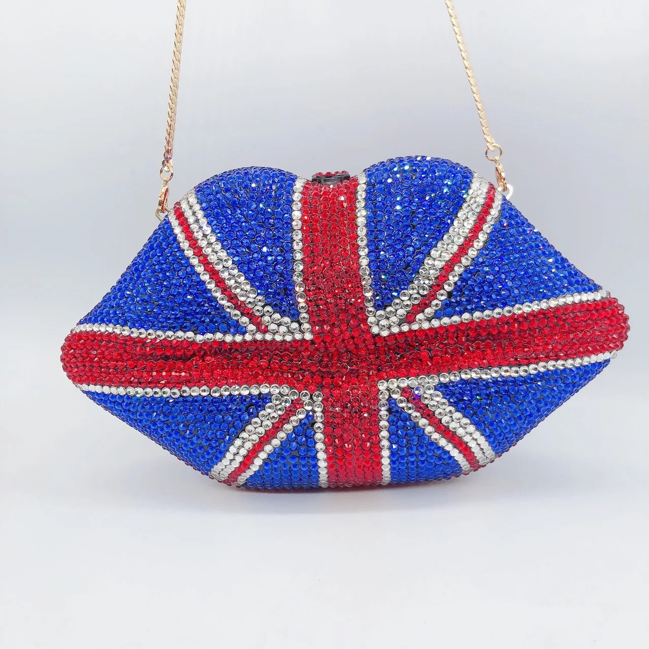 

Flag Lips Diamond Dinner Bag Banquet Rhinestones Handle Women's Lip Clutch Women's Rhinestone Handbag Bolsos Elegantes Para Dama