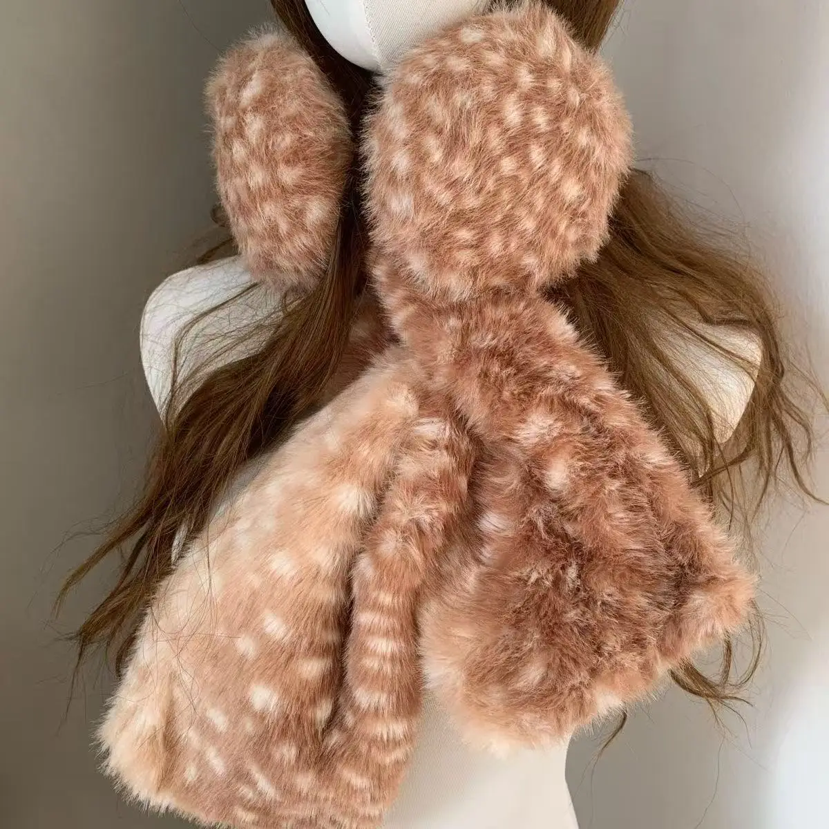 Winter Japanese Cute Elk Scarf Kawaii Deer Series Plush Christmas Accessories Padded Outdoor Warm Cosplay Deer Earmuffs