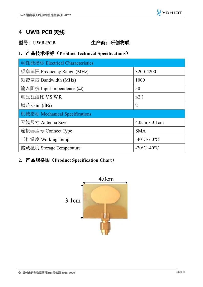 UWB Antenna (WB002) UWB Positioning Self-made PCB Board Antenna with Internal Screw and Needle Frequency Range of 3.5G-8G