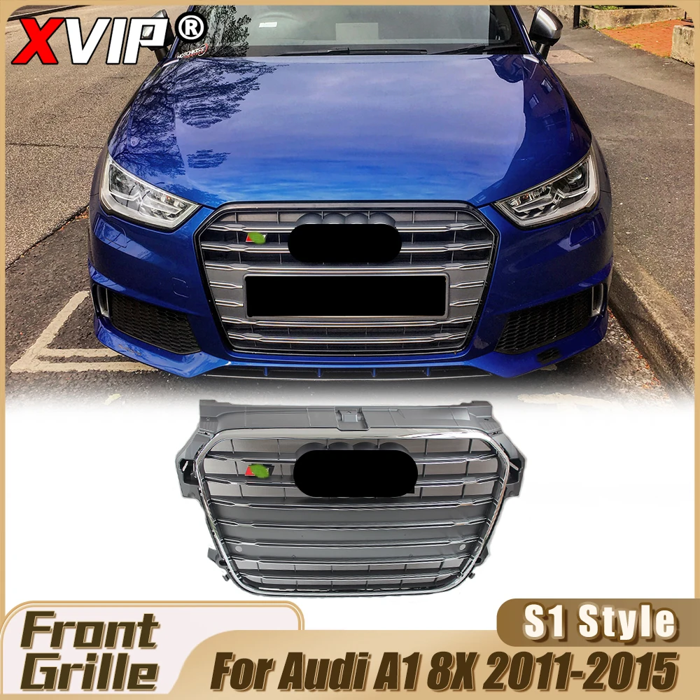 

XVIP Bumper Grilles For Audi A1 8X 11-15 Chrome Grey S1 Style Front Racing Grille With Chrome Ring Grill Mesh Tuning Accessories