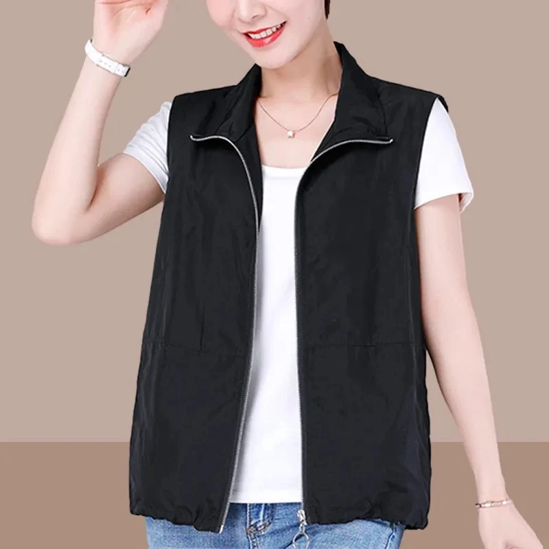 Casual Liner Cropped Summer Vest Women Lightweight Basic Turndown Collar Sleeveless Jackets Solid Color Classic Chaleco Mujer