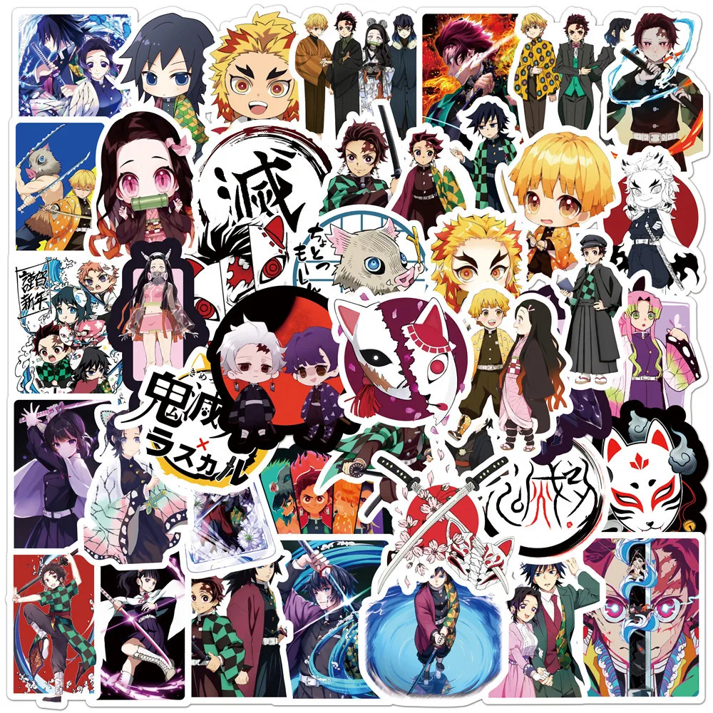 50pcs two-dimensional anime demon killer Tanjirou Nezuko series graffiti stickers suitable for helmet wall decoration DIY sticke