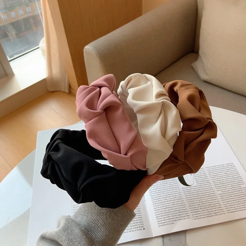 2023 Fashion Wrinkle Solid Color Headband for Women Girls Korean Designer Style Wide Women's Head Hoop Headwear Diadeamas Mujer