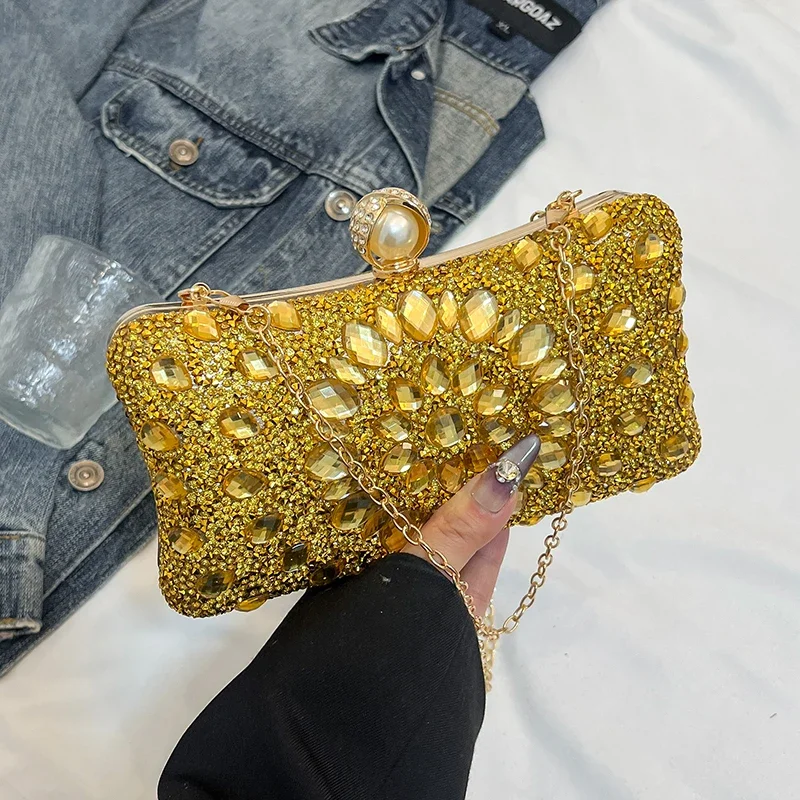 

Popular evening bag, shiny rhinestone diamond clutch bag, dress bag, evening bag, chain bag, classy square box bag for women