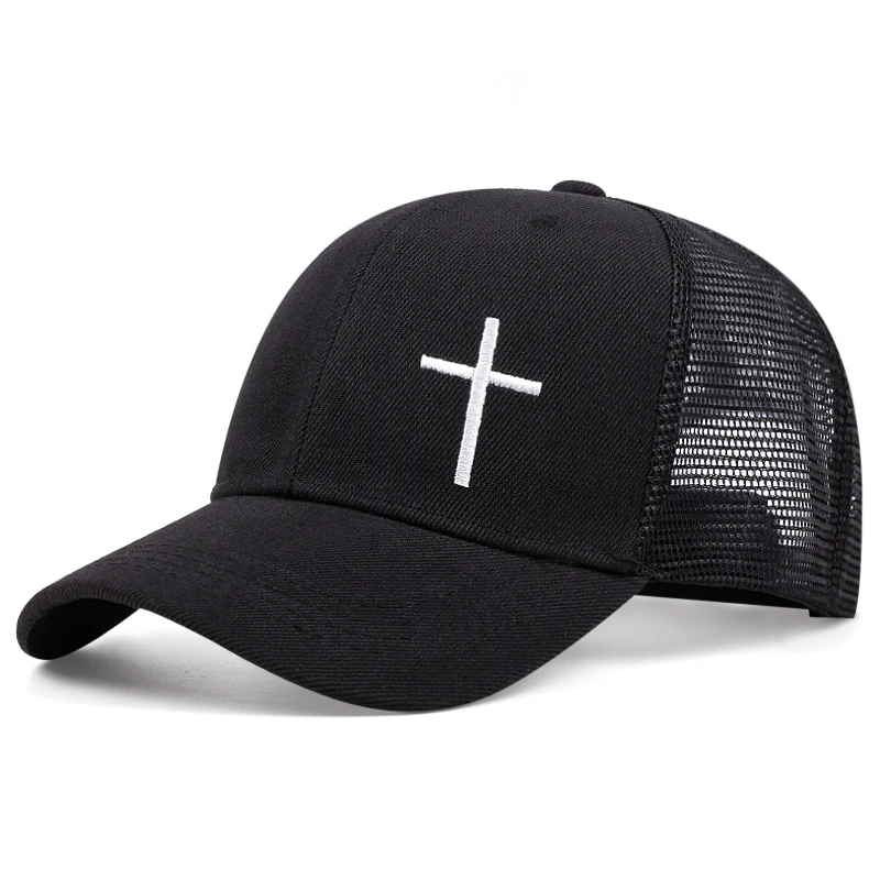 2024 New Fashion Cross Embroidery Baseball Cap for Men Women Fashion Hip Hop Trucker Cap Cotton Casual High-quality Net Hat