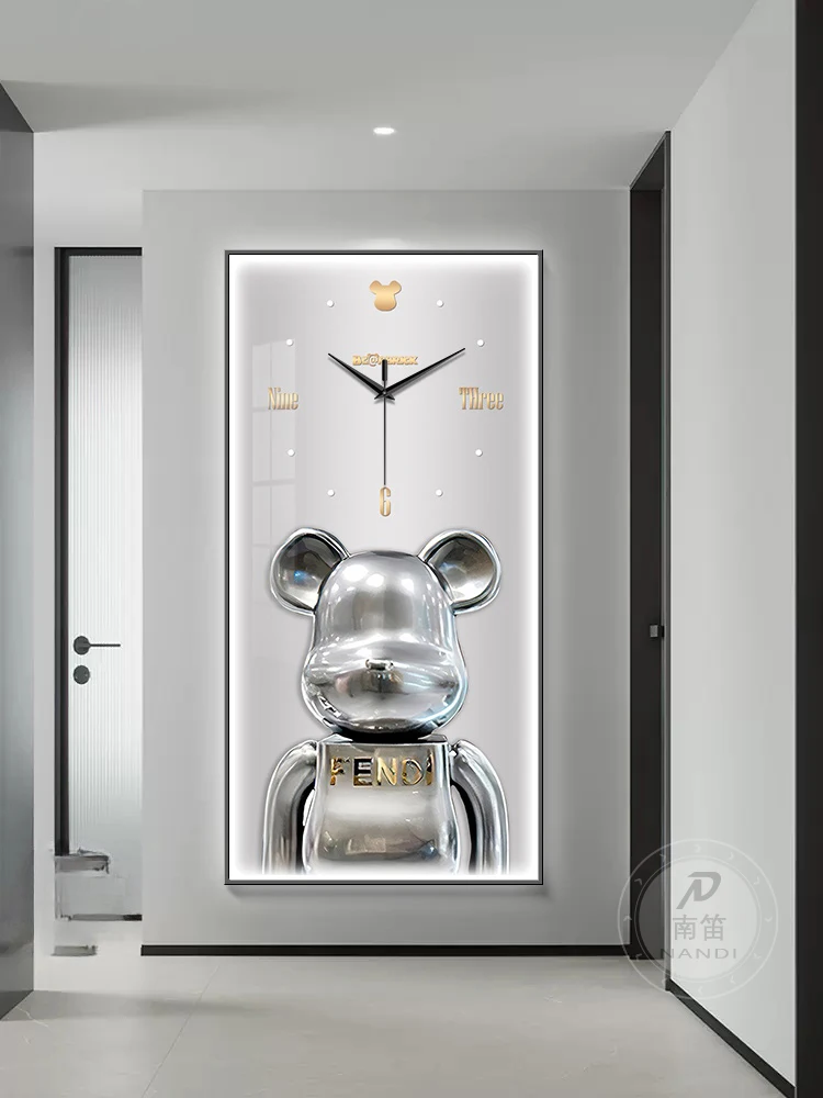 

Modern Home Wall Decor Cartoon Bear Wall Clock LED Light Painting Living Room Corridor Porch Creative Wall Lamp Hanging Painting