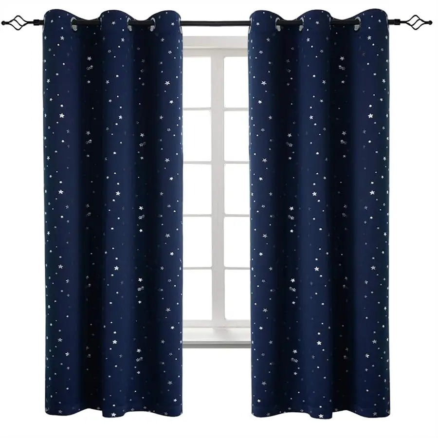 

Kids Blackout Curtains for Boys Bedroom, Star Curtains Thermal Insulated Grommet Window Drapes for Nursery, Set of 2 Panels (42