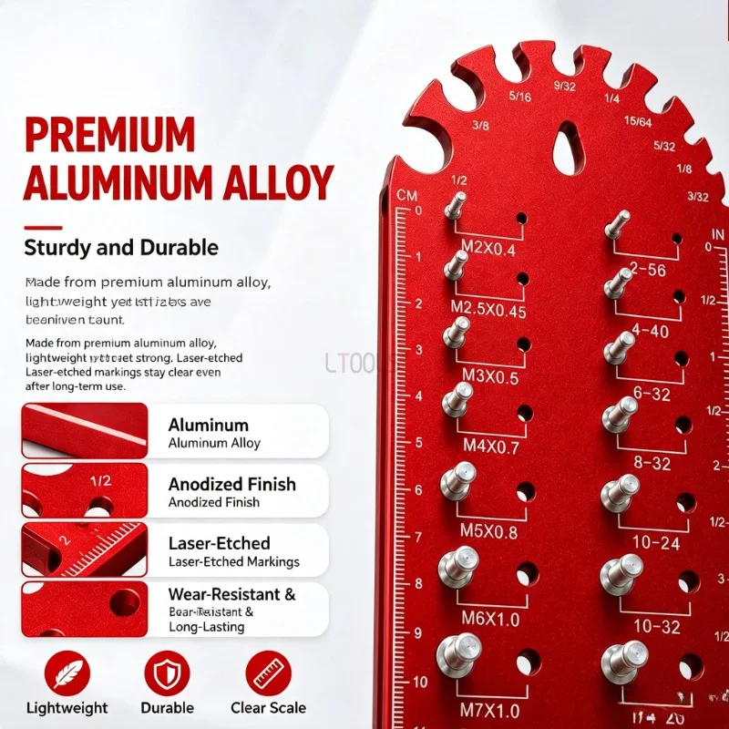 Aluminum Thread Gauge 18 Holes Metric Imperial Screw Bolt Size Measuring Plate Repair DIY Hardware Inspection Measuring Tool