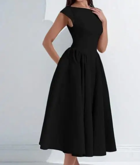 

2026 Spring New Women's Elegant and Sexy Backless Fashion Slimming Round Neck Sleeveless Solid Color Dress