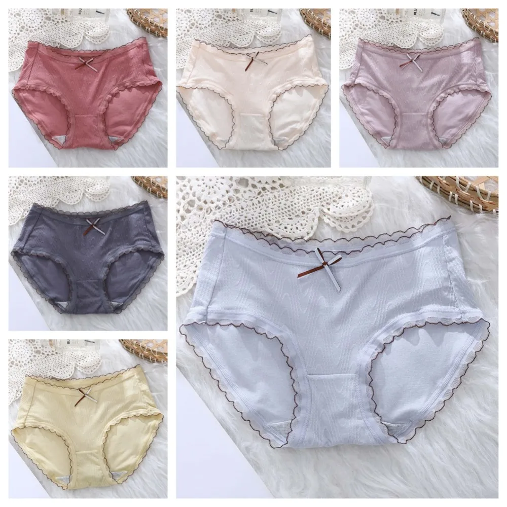 مرونة Bowknot الدانتيل المطبوعة ملخصات منتصف الخصر العشير القوس سراويل الدانتيل القطن المنشعب النساء الملابس الداخلية النساء