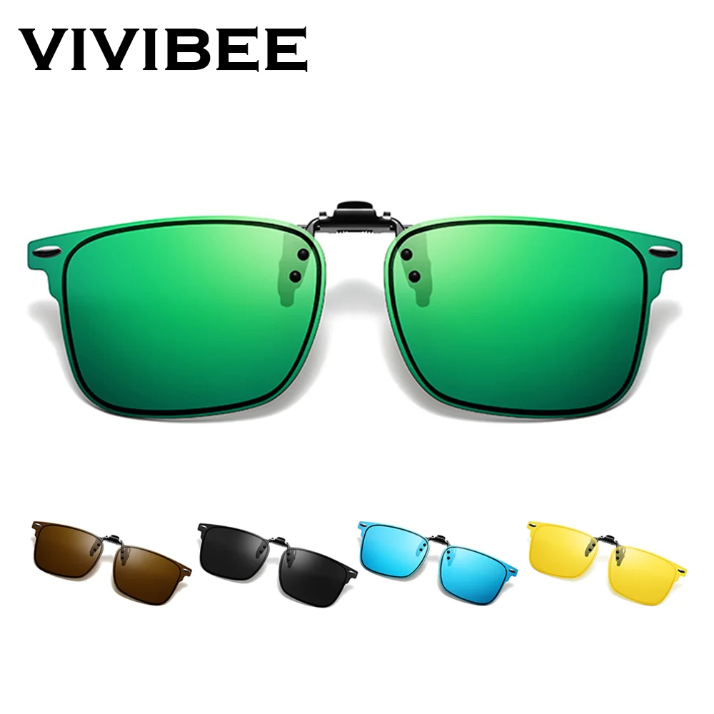 

VIVIBEE Polarized Clip-on Flip Up Rimless Sunglasses for Anti-Glare Night Driving Glasses Fashion Mirorr Green Eyeglasses