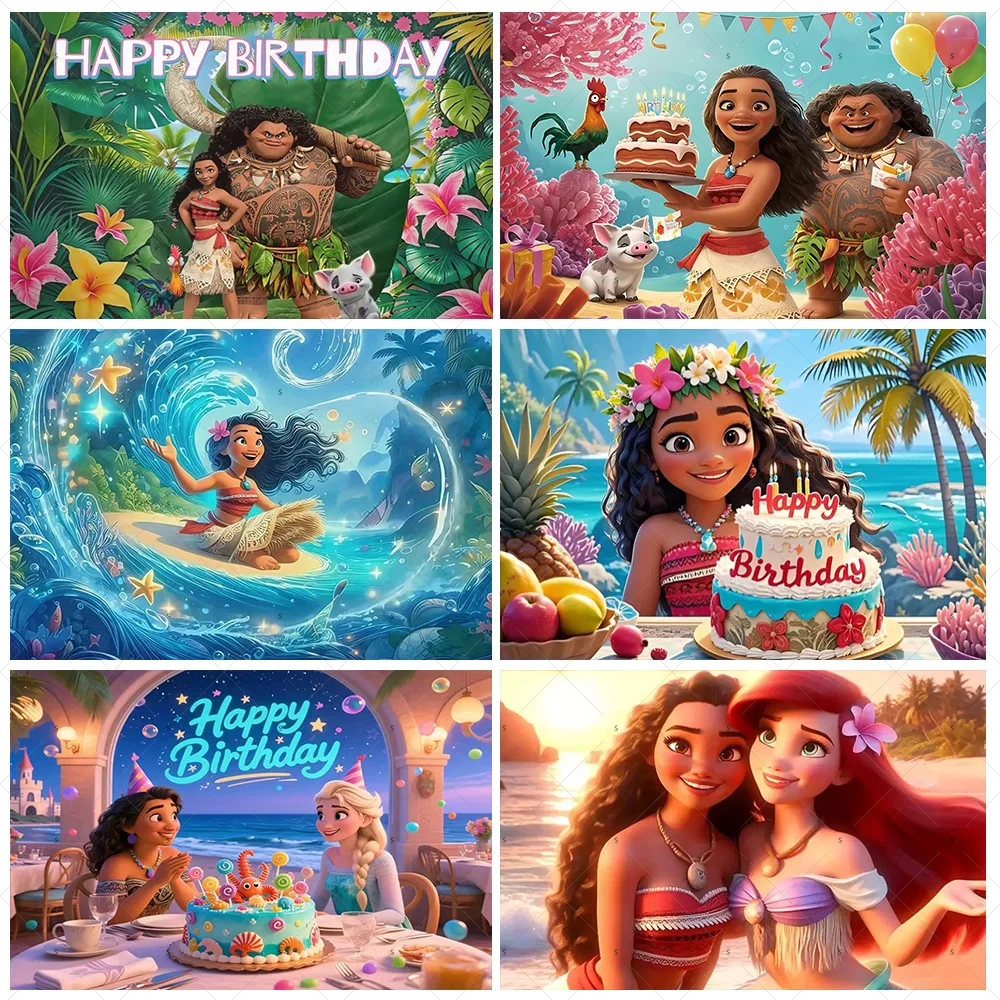 

Disney Princess Moana Theme Backdrop Cartoon Background Girls Birthday Party Decoration Baby Shower Supplies Photography Props