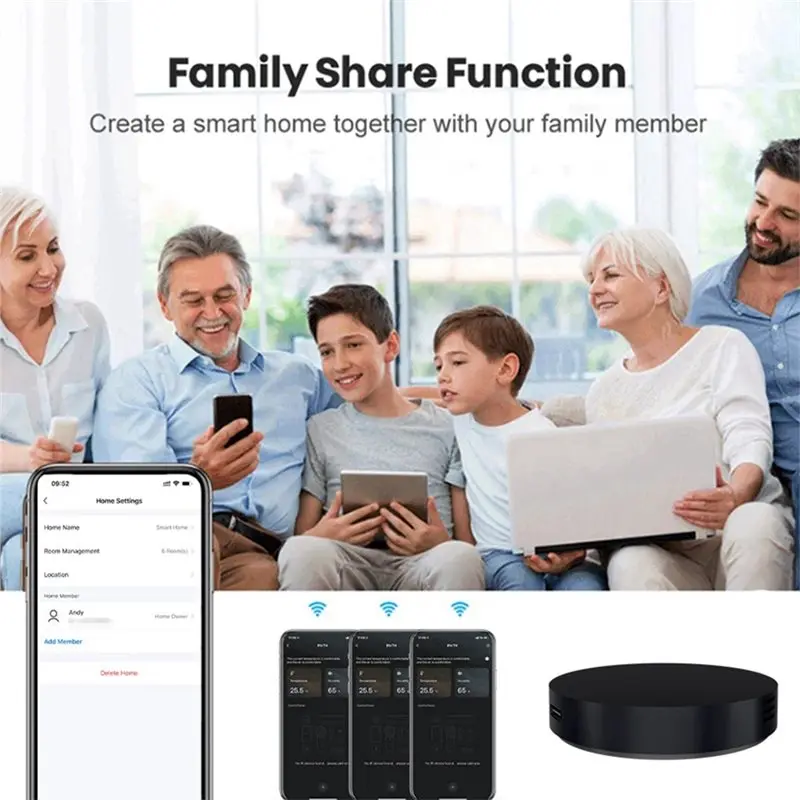 N96R Tuya Wi-Fi 3-In-1 IR Remote Controller Infrared Temperature Humidity Sensor For Google Assistant For Home Control