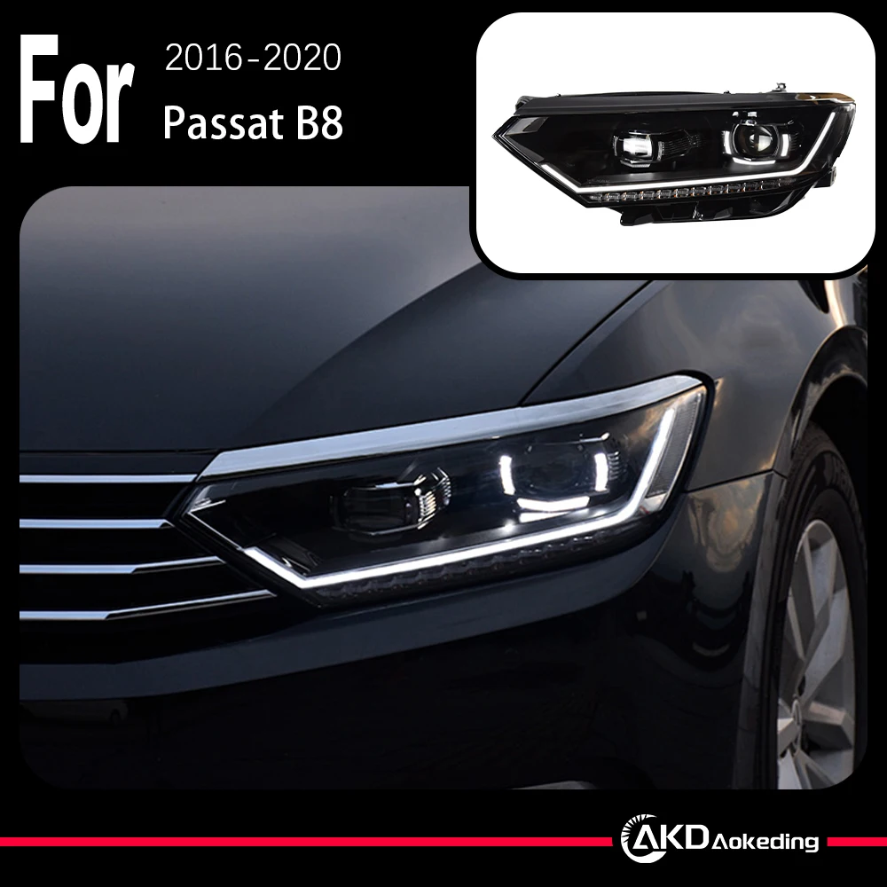

2 шт. модель автомобиля AKD для Passat B8 2016-2020, фары, светодиодные фары в сборе, обновление, высокая конфигурация, бифокальные аксессуары для линз